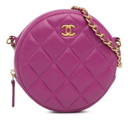 Chanel AB Chanel Pink Lambskin Leather Leather Lambskin Pearl Crush Round Clutch with Chain Italy
