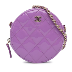 Chanel AB Chanel Purple Patent Leather Leather CC Quilted Patent Round Clutch With Chain Italy