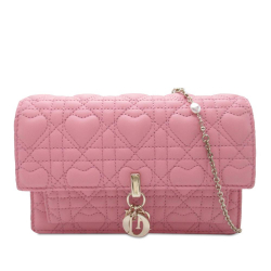 Christian Dior AB Dior Pink Lambskin Leather Leather Lambskin Heart Motif Cannage My Dior Daily Chain Pouch Italy