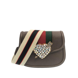 Gucci AB Gucci Brown Calf Leather Small Linea Totem Crystal Heart Crossbody Italy