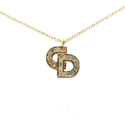 Christian Dior AB Dior Gold Gold Plated Metal Logo Rhinestone Pendant Necklace Italy