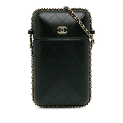 Chanel B Chanel Black Lambskin Leather Leather CC Quilted Lambskin Chain Around Phone Holder Italy