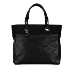 Chanel B Chanel Black Coated Canvas Fabric Large Paris Biarritz Tote Italy