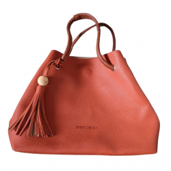 Jimmy Choo Rust grained tote bag, pompom and wooden bead