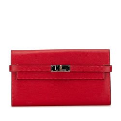 Hermès B Hermès Red Calf Leather Epsom Classic Kelly Wallet France