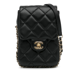Chanel B Chanel Black Lambskin Leather Leather Lambskin My Precious Phone Case Flap France
