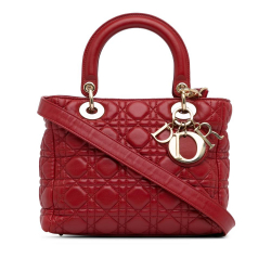 Christian Dior B Dior Red Calf Leather Medium skin Cannage Supple Lady Dior Italy