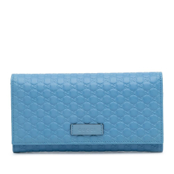Gucci AB Gucci Blue Calf Leather Microguccissima Continental Flap Wallet Italy