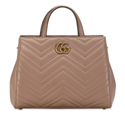 Gucci AB Gucci Brown Nude Calf Leather Small GG Marmont Matelasse Tote Italy