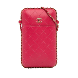 Chanel B Chanel Pink Calf Leather CC Quilted skin Chain Around Phone Holder Italy