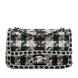 Chanel B Chanel Black Tweed Fabric Medium Classic Double Flap France