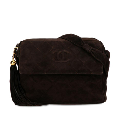Chanel B Chanel Brown Dark Brown Suede Leather CC Quilted Tassel Camera Bag Italy