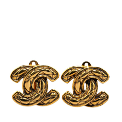 Chanel AB Chanel Gold Gold Plated Metal CC Quilted Clip On Earrings France