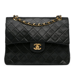 Chanel B Chanel Black Lambskin Leather Leather Medium Tall Classic Lambskin Double Flap Italy