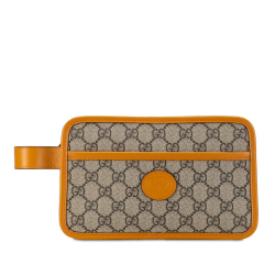 Gucci AB Gucci Brown Beige with Yellow Coated Canvas Fabric GG Supreme Interlocking G Clutch Italy