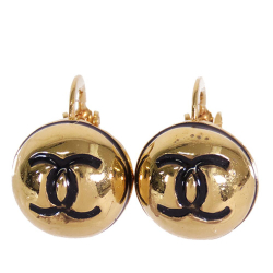 Chanel B Chanel Gold Gold Plated Metal CC Button Clip On Earrings France