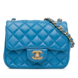 Chanel B Chanel Blue Lambskin Leather Leather Mini Square Classic Lambskin Single Flap France