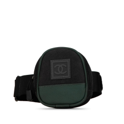 Chanel B Chanel Black with Green Canvas Fabric Sports Line Arm Pouch France