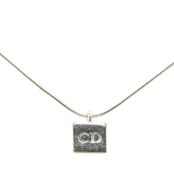Christian Dior B Dior Silver Brass Metal CD Cube Logo Pendant Necklace Italy