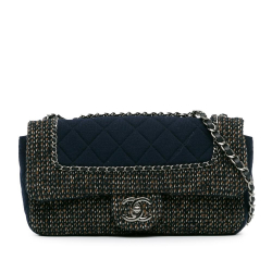 Chanel B Chanel Blue Navy Tweed Fabric Small Jersey Flap Italy