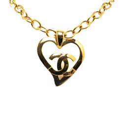 Chanel AB Chanel Gold Gold Plated Metal CC Heart Pendant Necklace France