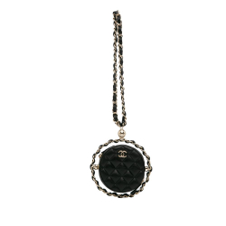 Chanel AB Chanel Black Lambskin Leather Leather CC Quilted Lambskin Round Clutch With Chain Italy