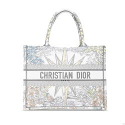 Christian Dior AB Dior White with Gray Light Gray Canvas Fabric Medium Reve d'Infini Book Tote Italy