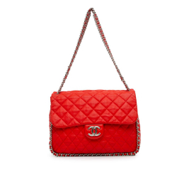 Chanel B Chanel Red Lambskin Leather Leather Maxi Washed Lambskin Chain Around Flap Italy