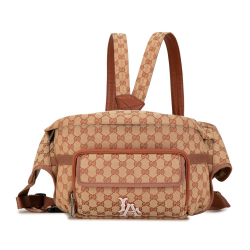 Gucci AB Gucci Brown Beige Canvas Fabric X MLB GG LA Dodgers Convertible Belt Bag Italy