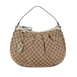 Gucci AB Gucci Brown Beige with White Ivory Canvas Fabric GG Sukey Hobo Italy