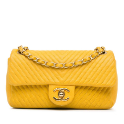 Chanel AB Chanel Yellow Calf Leather Medium Wrinkled skin Chevron Medallion Charm Surpique Flap Italy