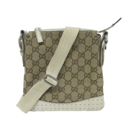 Gucci B Gucci Brown Beige with White Canvas Fabric GG Crossbody Italy