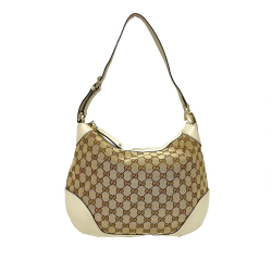Gucci B Gucci Brown Beige with White Canvas Fabric GG Charlotte Hobo Italy