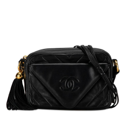 Chanel B Chanel Black Lambskin Leather Leather CC Quilted Lambskin Tassel Camera Bag Italy