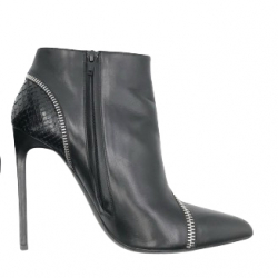 Saint Laurent ankle boots in black leather with zip & snake-print trim