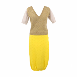 Louis Vuitton dress in gold cream cashmere with yellow skirt