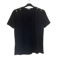 Claudie Pierlot Dark navy t- shirt with gold buttons on shoulders