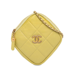 Chanel AB Chanel Yellow Lambskin Leather Leather CC Lambskin Diamond Clutch with Chain Italy