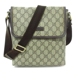 Gucci B Gucci Brown Beige Coated Canvas Fabric GG Supreme Crossbody Italy