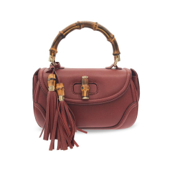 Gucci B Gucci Red Bordeaux Calf Leather Medium New Bamboo Satchel Italy