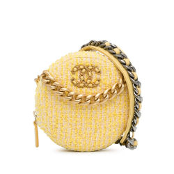 Chanel AB Chanel Yellow Tweed Fabric 19 Round Clutch with Chain Italy