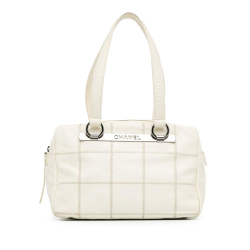 Chanel B Chanel White Calf Leather Square Stitch LAX Bowler Bag Italy
