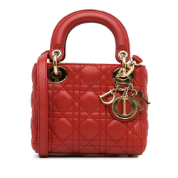 Christian Dior AB Dior Red Lambskin Leather Leather Mini Cannage Lambskin Lady Dior Italy