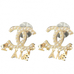 Chanel Pearl Dazzling Letter Drop CC Earrings Gold