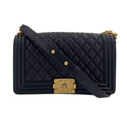 Chanel Boy Medium Quilted Lambskin Leather  Bag Blue