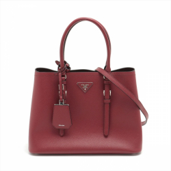 Prada Double Belted Strap Large Saffiano Leather 2-Way Bordeaux Tote