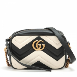 Gucci GG Marmont Mini Leather Chain Black × White Crossbody Bag