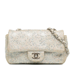 Chanel B Chanel Silver Calf Leather Mini Iridescent and Studded skin Flap France