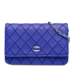 Chanel B Chanel Blue Calf Leather CC Quilted skin Fancy Wallet On Chain Italy
