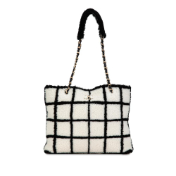 Chanel AB Chanel White Fur Natural Material Grid Shearling Shopping Tote France